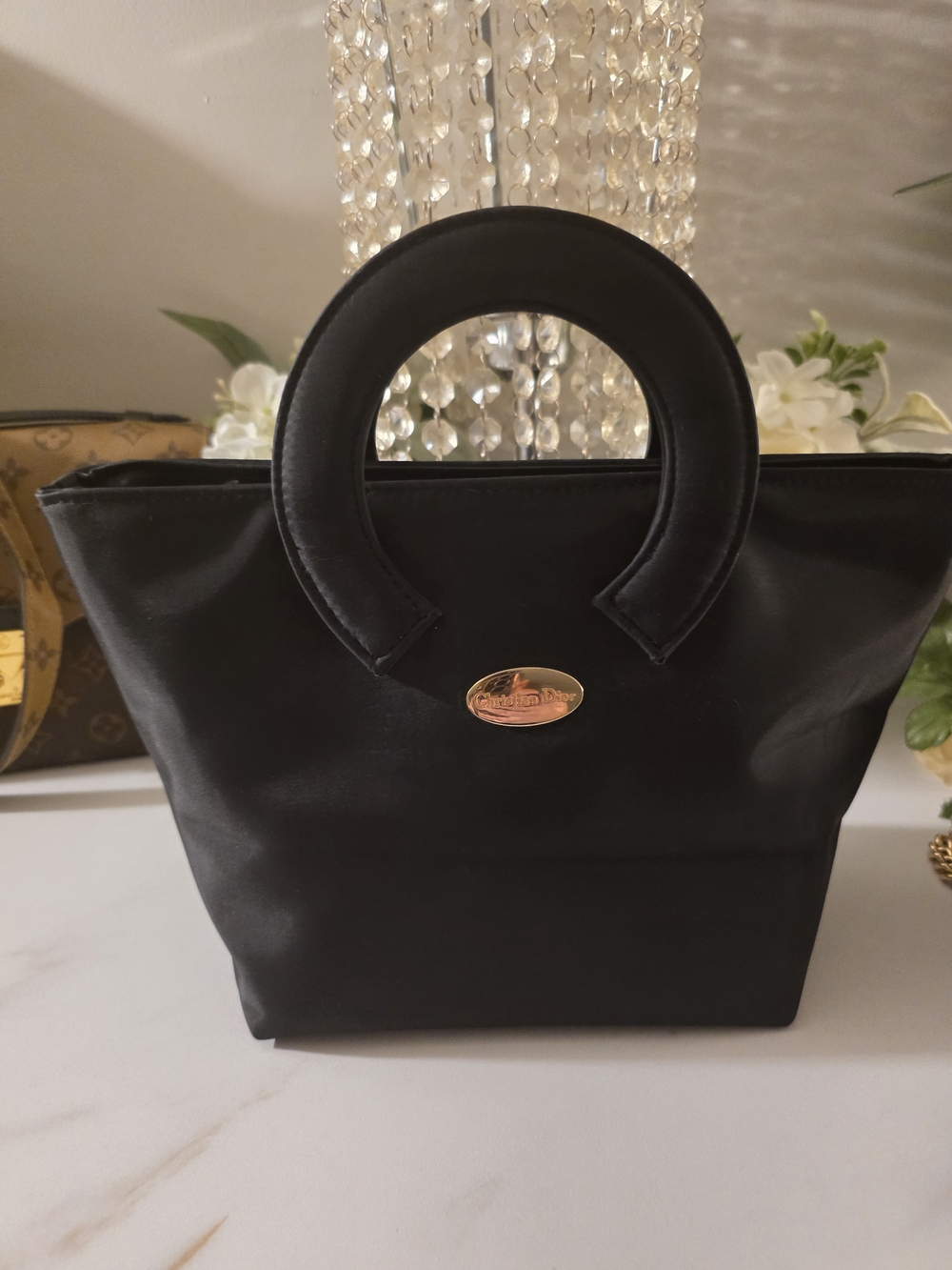 Dior Black Satin Mini Handbag with Circular Handles